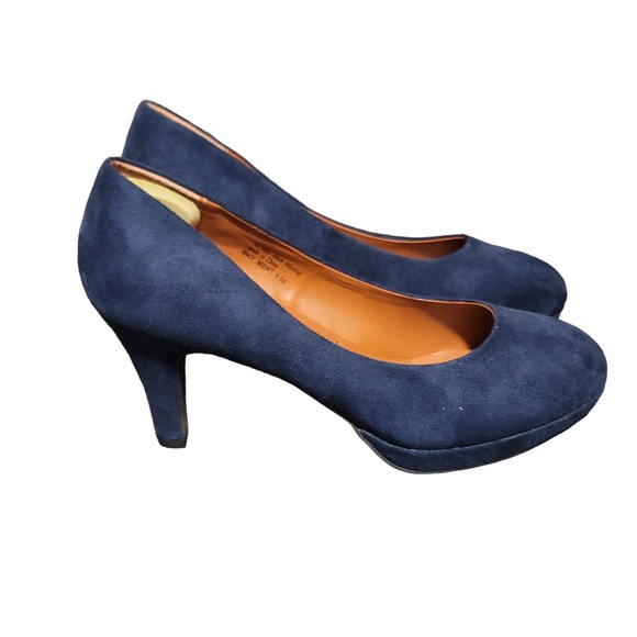 Boston Design Studio Faux Suede Pumps Women 9.5 Midnight Blue Career Heels - Picture 1 of 8